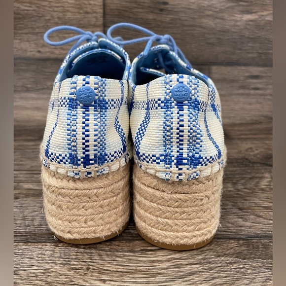 Tory Burch Women's Florence Blue Check Platform Espadrille Shoes Sz 8 - Picture 4 of 12